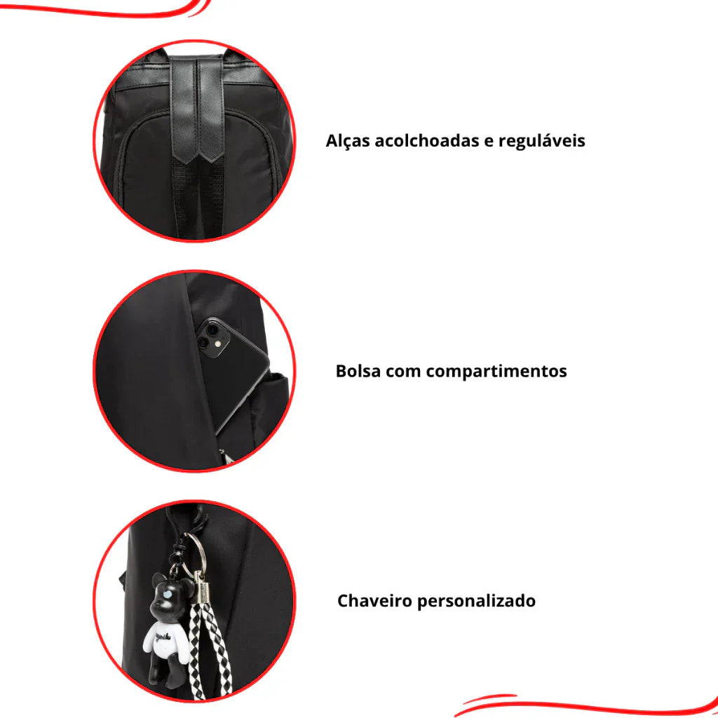 Mochila Bolsa Feminina Madami Resistente Multifuncional 13L