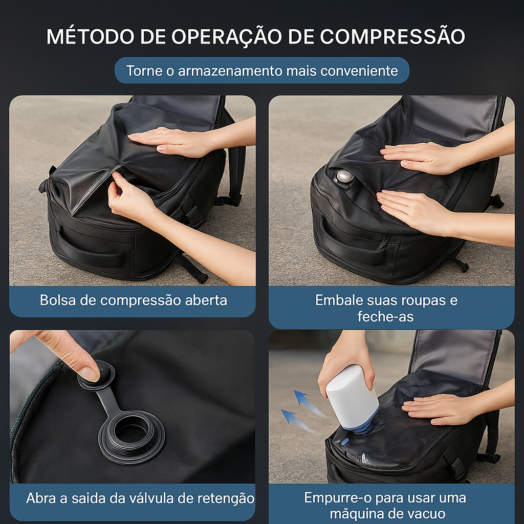 Mochila de Compressão a Vácuo | Ganhe Airbag + Bomba