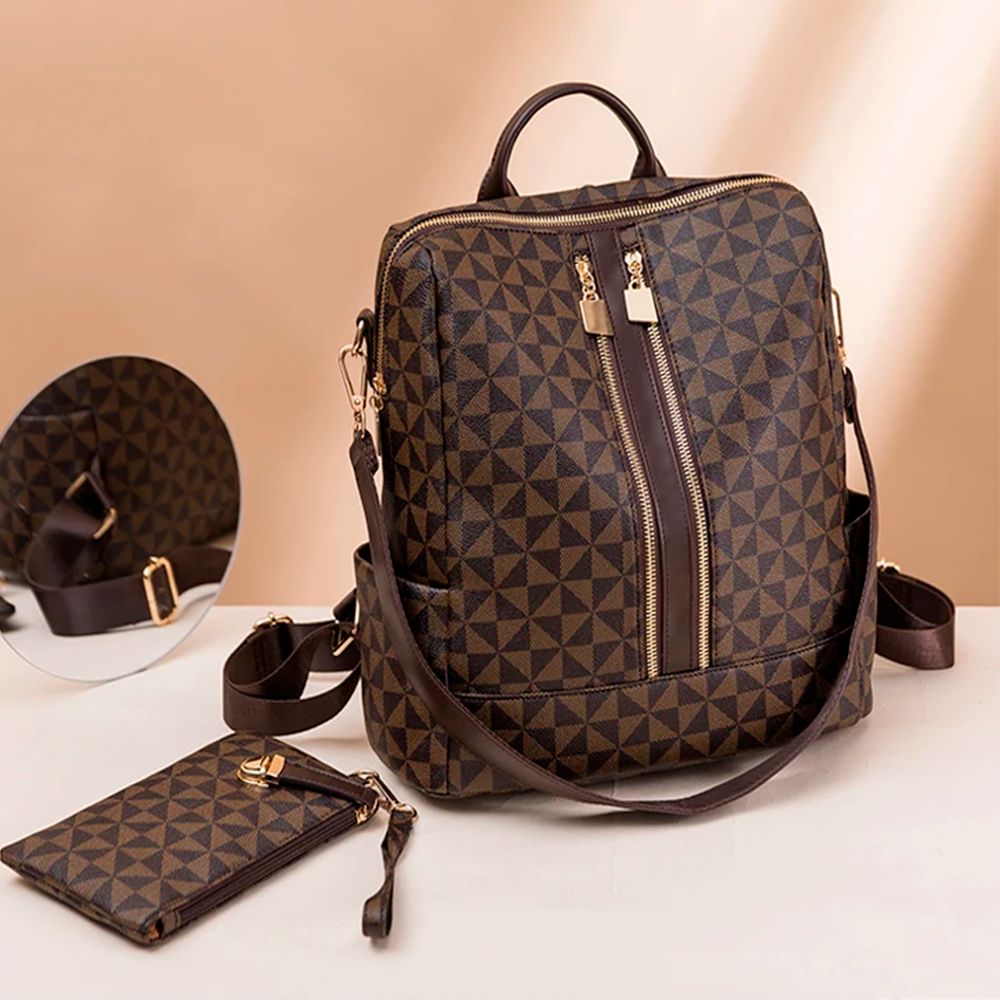 Mochila Feminina em Couro + Carteira - Classic Elegance