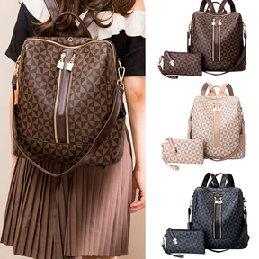 Mochila Feminina em Couro + Carteira - Classic Elegance